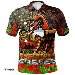 Eagles Rugby Polo Shirt - Anzac Eagles with Remembrance Poppy and Indigenous Patterns Polo Shirt RLT13