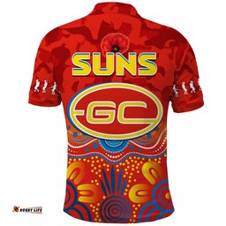 Suns Anzac 2022 Polo Shirt Gold Coast Aboriginal Poppy