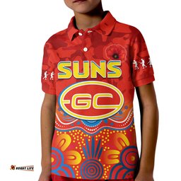 Suns Anzac 2022 Polo Shirt Gold Coast Aboriginal Poppy