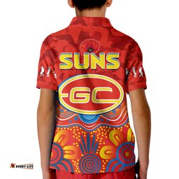Suns Anzac 2022 Polo Shirt Gold Coast Aboriginal Poppy