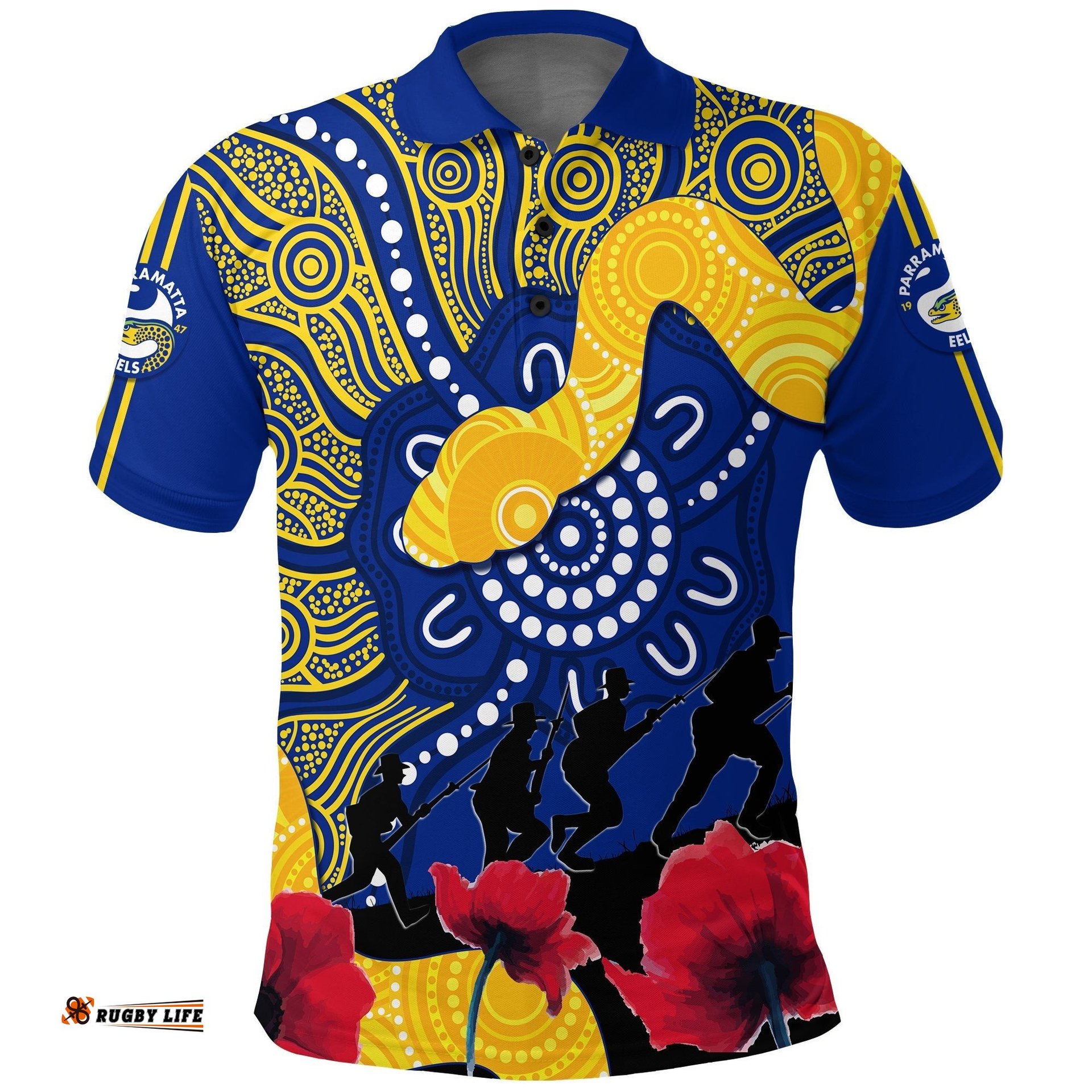 Parramatta Eels Rugby Polo Shirt Anzac Day Aboriginal Arts