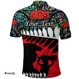 Custom Personalised New Zealand Maori ANZAC Polo Shirt Remembrance Soldier - Paua Shell