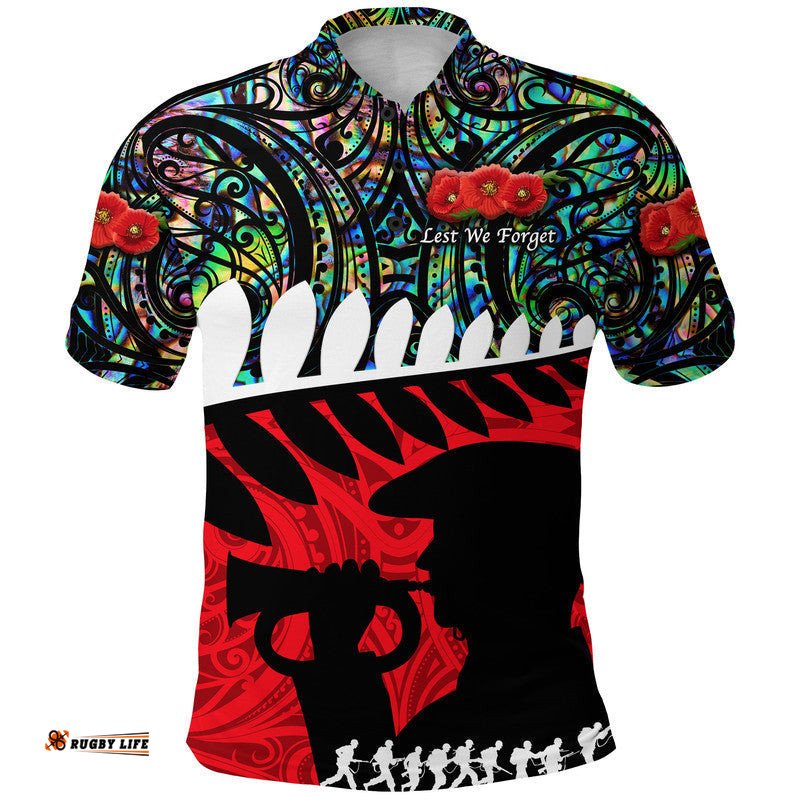 Custom Personalised New Zealand Maori ANZAC Polo Shirt Remembrance Soldier - Paua Shell