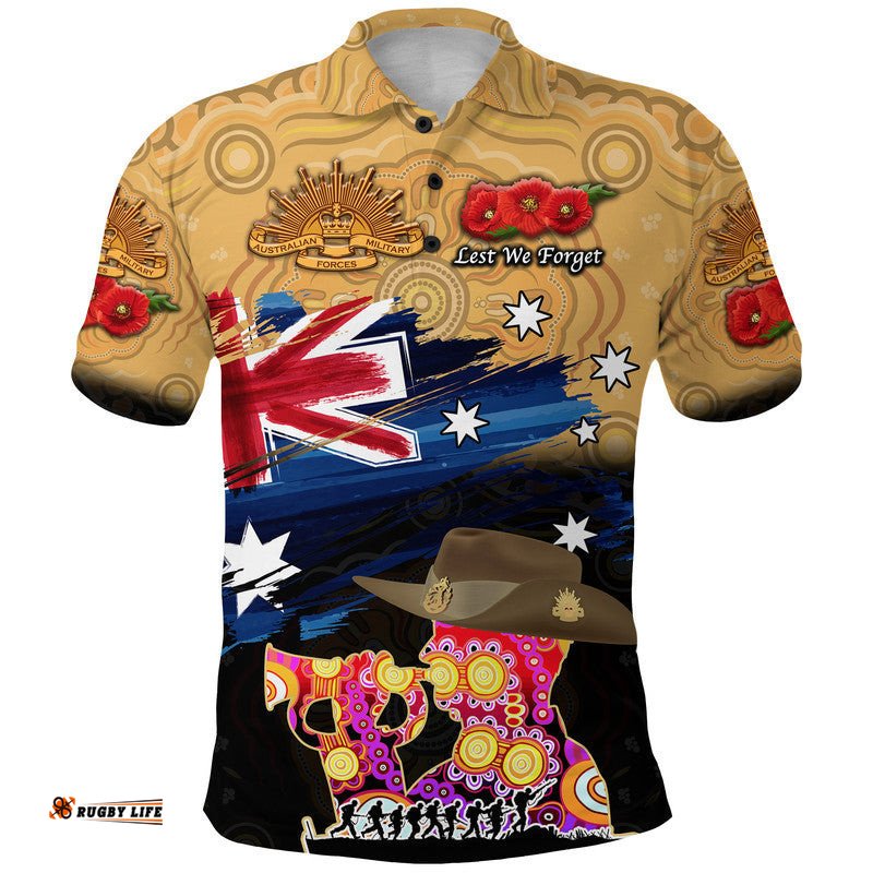 Australia Aboriginal ANZAC Polo Shirt Remembrance Vibes - Gold