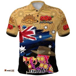 Australia Aboriginal ANZAC Polo Shirt Remembrance Vibes - Gold