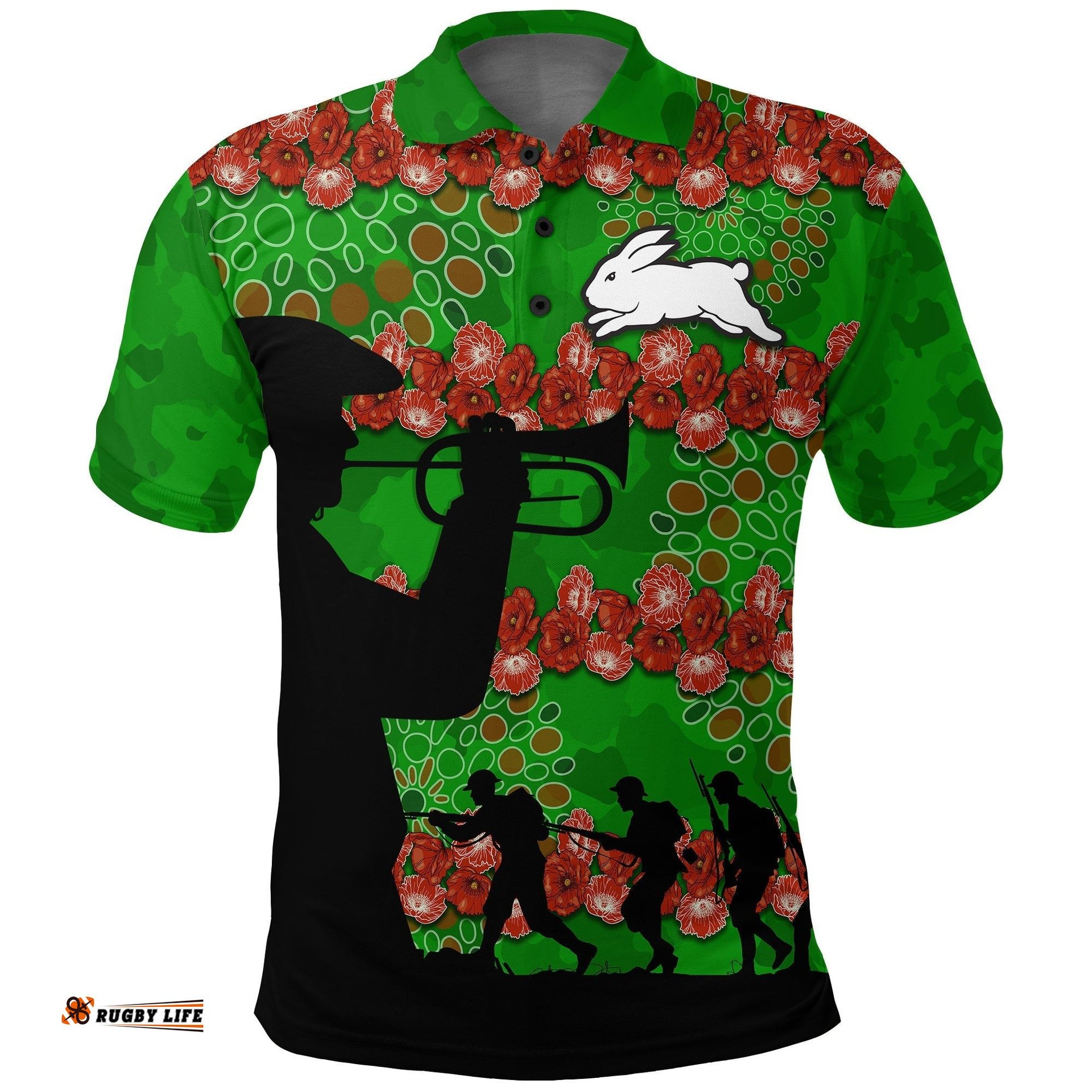 Rabbitohs Rugby Polo Shirt Anzac Day Camo Style