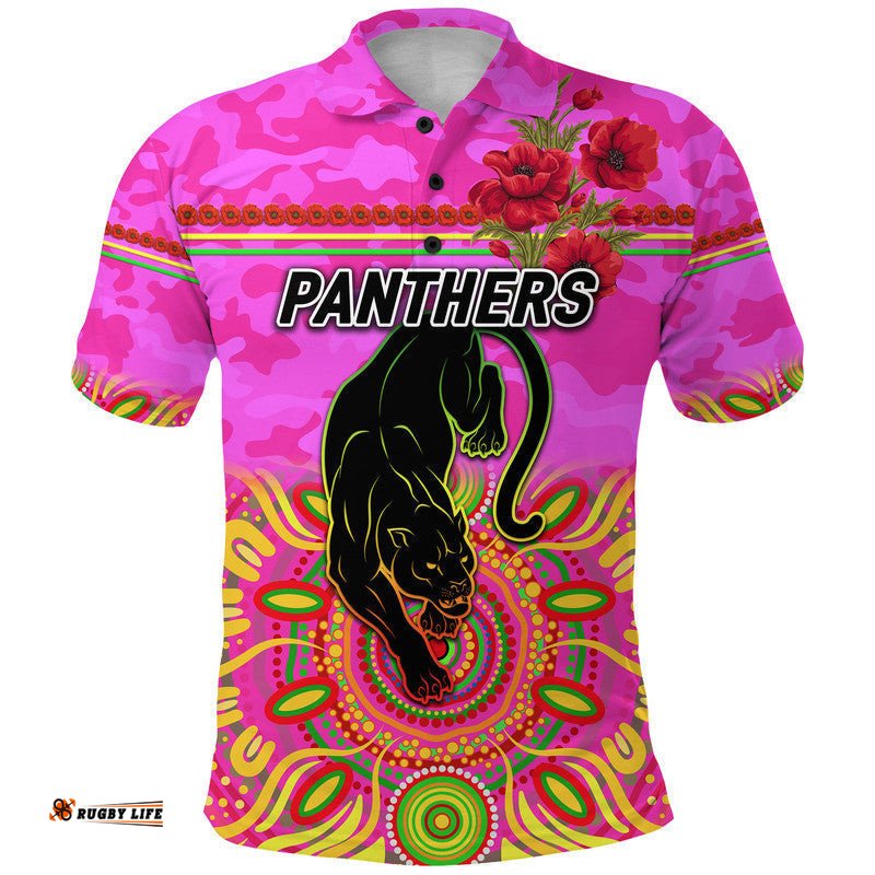 Custom Personalised Panthers ANZAC Polo Shirt Indigenous Vibes - Pink