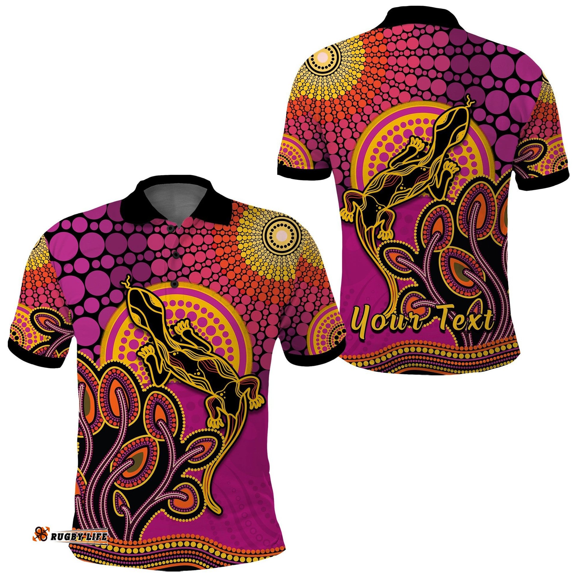 Custom Personalised Aboriginal Lizard Polo Shirt Tree On The Hill Sunshine