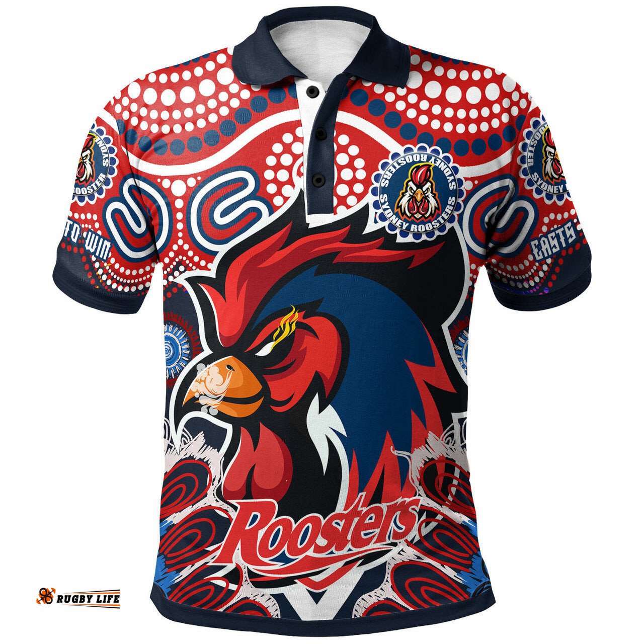 Roosters Rugby "Easts to Win" Polo Shirt - Custom Indigenous Sydney Roosters With Aboriginal Patterns