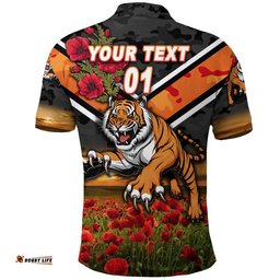 Custom Personalised Wests Tigers ANZAC 2022 Polo Shirt Poppy Flowers Vibes