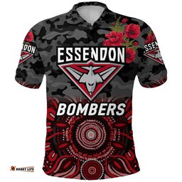 Essendon Bombers ANZAC Polo Shirt Indigenous Vibes - Black