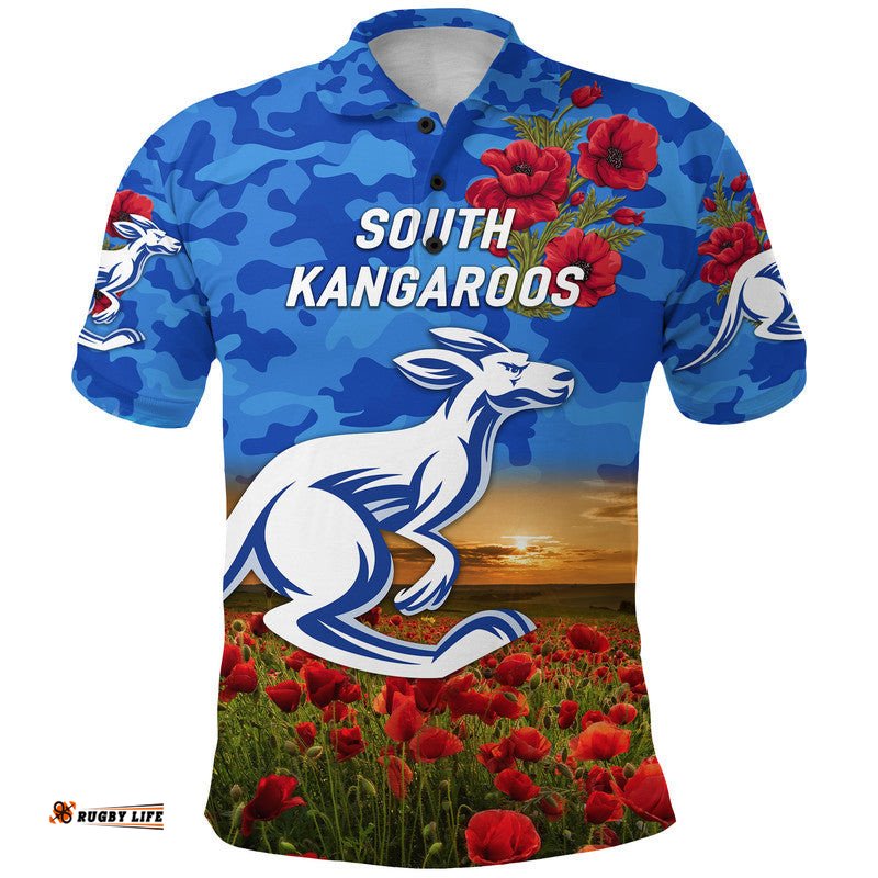 South Alice Football Club Kangaroos ANZAC Polo Shirt Poppy Vibes