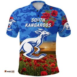 South Alice Football Club Kangaroos ANZAC Polo Shirt Poppy Vibes