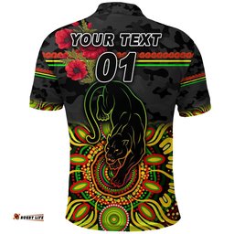Custom Personalised Panthers ANZAC Polo Shirt Poppy Flowers Vibes - White