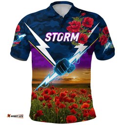 Custom Personalised Melbourne Storm ANZAC 2022 Polo Shirt Poppy Flowers Vibes