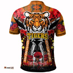 Tigers Rugby Anzac Day Watercolour Polo Shirt - Custom Remembrance West Tigers With Poppy Flower RLT13