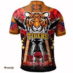 Tigers Rugby Anzac Day Watercolour Polo Shirt - Custom Remembrance West Tigers With Poppy Flower RLT13