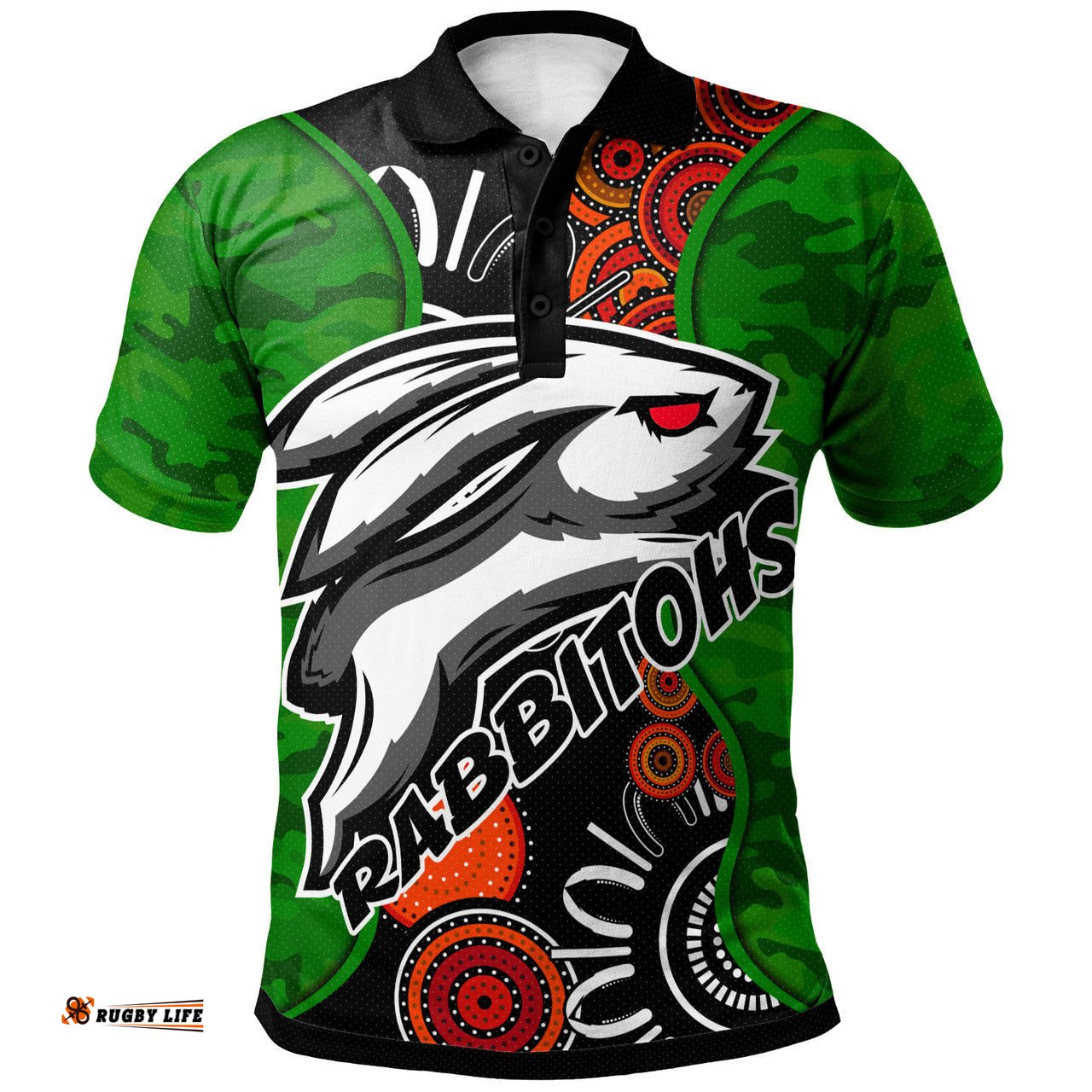 Rabbitohs Rugby Polo Shirt - CustomRabbitohs Indigenous Energy Polo Shirt RLT13