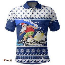 Surfing Santa Claus Polo Shirt Christmas Australia Blue Style