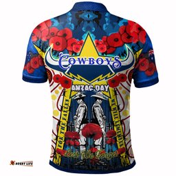 Cowboys Rugby Anzac Day Watercolour Polo Shirt - Custom Remembrance Cowboys With Poppy Flower RLT13
