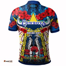 Cowboys Rugby Anzac Day Watercolour Polo Shirt - Custom Remembrance Cowboys With Poppy Flower RLT13