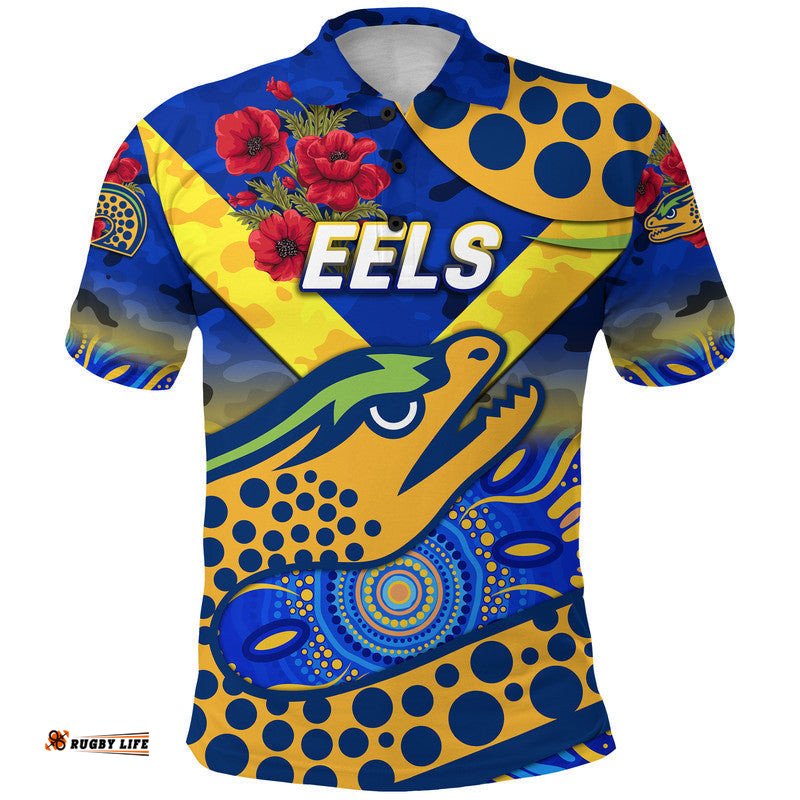 Custom Personalised Eels ANZAC Polo Shirt Indigenous Vibes - Blue