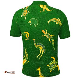 Aboriginal Art Polo Shirt Animals Australia Version Green