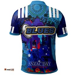 Blues Rugby Polo Shirt- Aboriginal Anzac Day '' Lest We Forget '' Color Drawing Patterns Polo Shirt