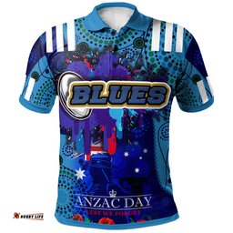 Blues Rugby Polo Shirt- Aboriginal Anzac Day '' Lest We Forget '' Color Drawing Patterns Polo Shirt