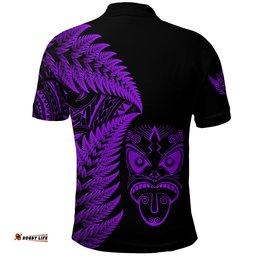 New Zealand Haka Rugby Maori Polo Shirt Silver Fern Vibes - Purple