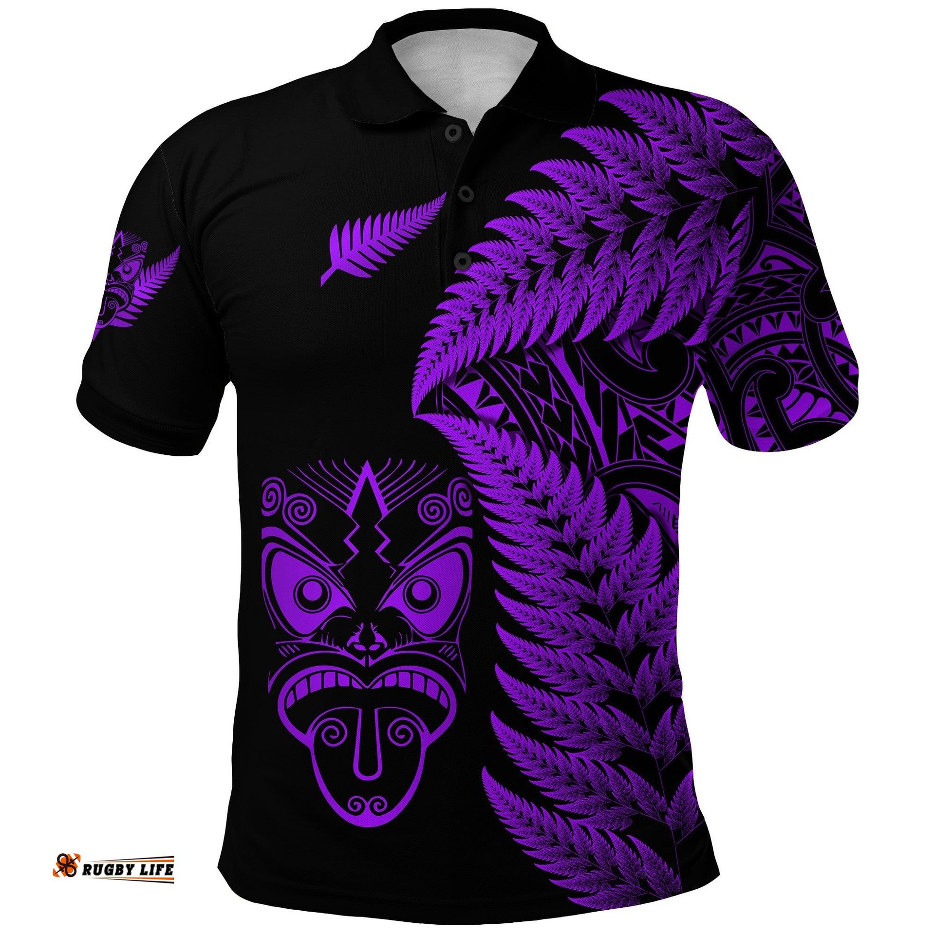 New Zealand Haka Rugby Maori Polo Shirt Silver Fern Vibes - Purple
