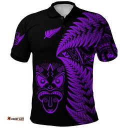 New Zealand Haka Rugby Maori Polo Shirt Silver Fern Vibes - Purple