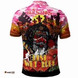 All Stars Rugby Anzac Lest We Forget Polo Shirt - Custom Indigenous Anzac Dreaming With Camouflage And Poppy Flower RLT13