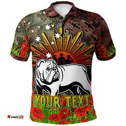 Bulldogs Rugby Polo Shirt - Anzac Bulldog with Remembrance Poppy and Indigenous Patterns Polo Shirt RLT13