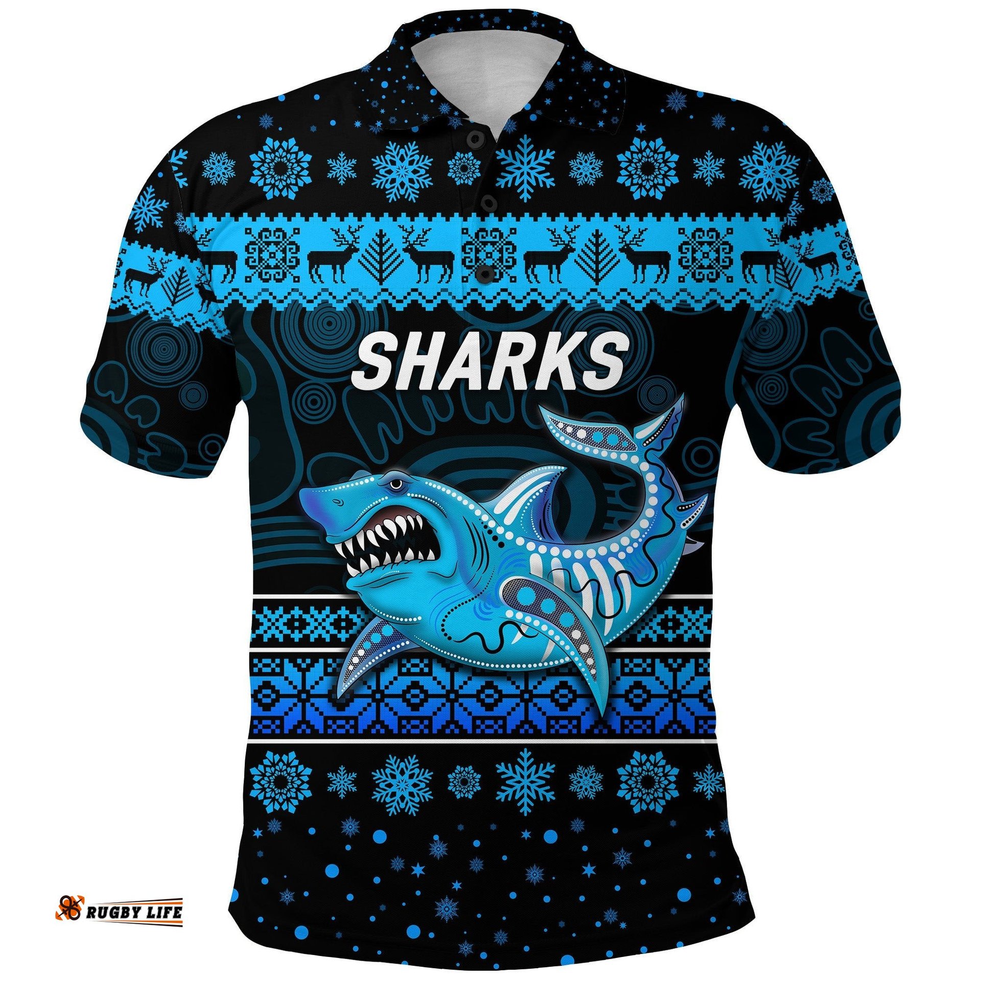 Custom Personalised Cronulla-Sutherland Sharks Polo Shirt Christmas Simple Style - Black