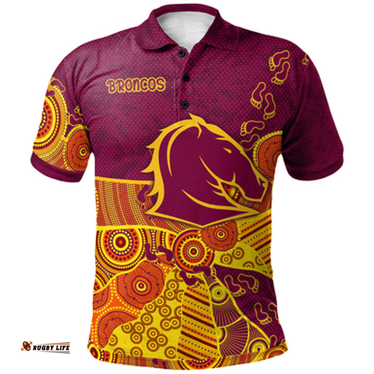 Broncos Rugby Polo Shirt - Custom Indigenous Broncos Footprints Polo Shirt RLT13