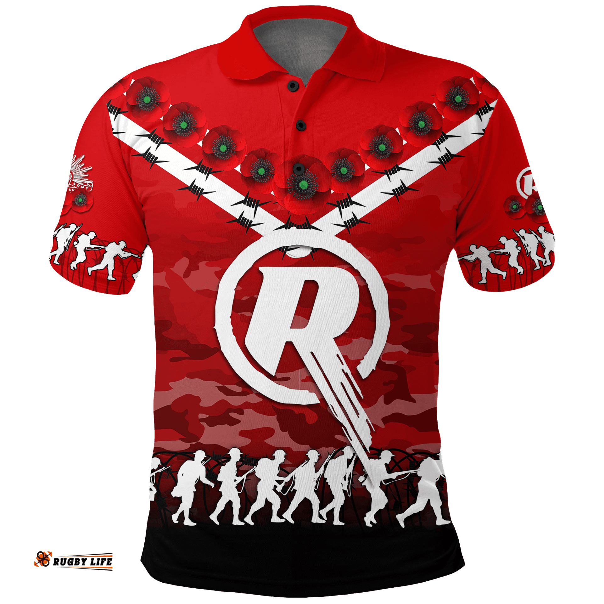 Custom Personalised Melbourne Renegades ANZAC 2022 Polo Shirt Camouflage With Poppy -
