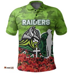 Canberra Raiders Polo Shirt Anzac Day Poppy Flowers With Army Patterns