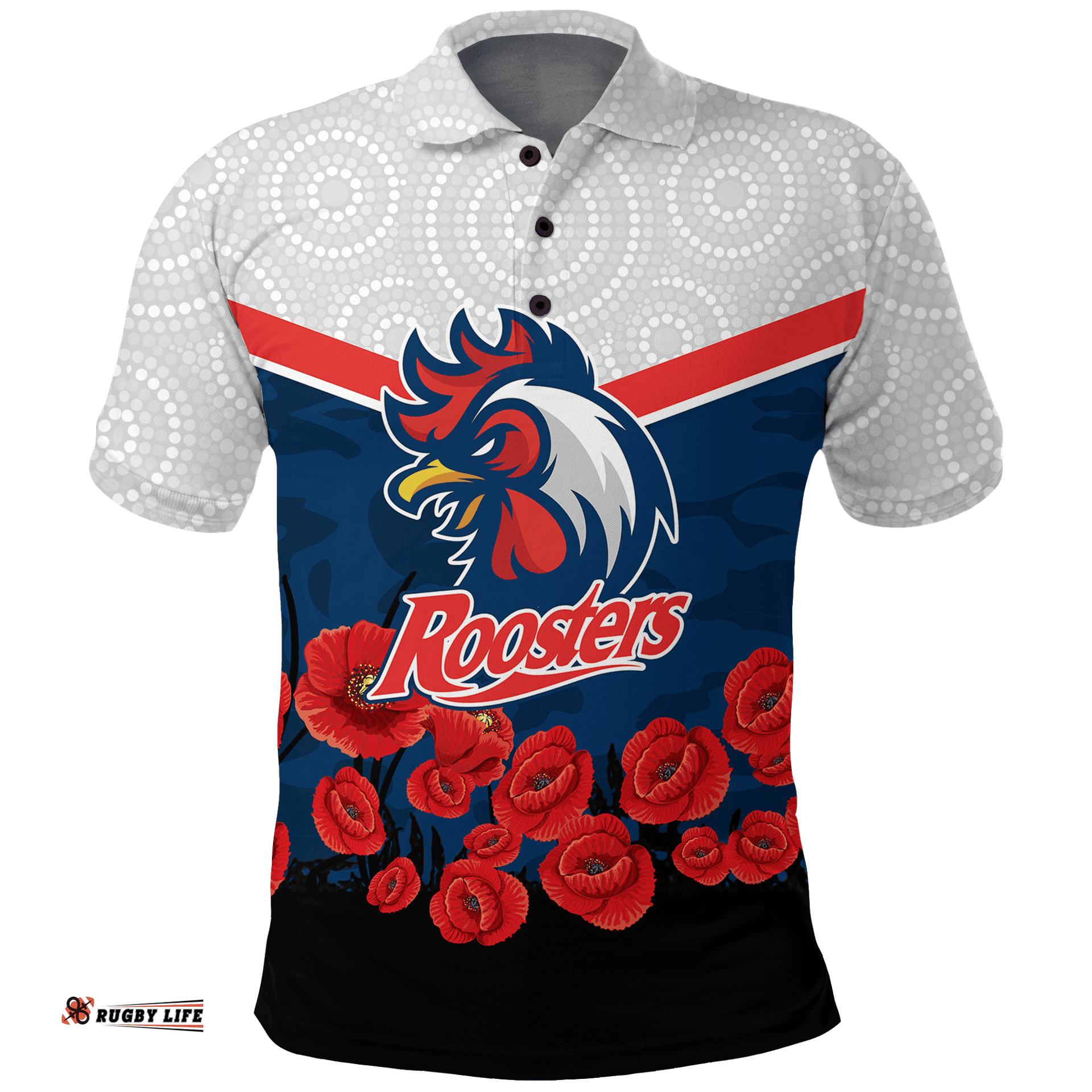 Custom Personalised Roosters Anzac Day Polo Shirt - Indigenous Art -