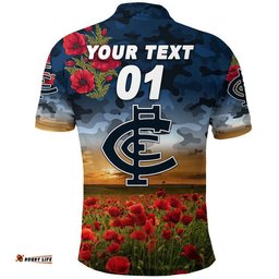 Custom Personalised Carlton Blues ANZAC Polo Shirt Poppy Vibes