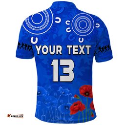 Custom Text and Number Bulldogs Anzac 2022 Polo Shirt Western Dogs Aboriginal Poppy