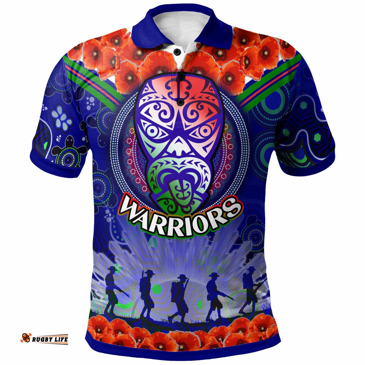 Warriors Rugby Polo Shirt - Custom Anzac Warriors Aboriginal Dot Art Vector Painting With Turtle Polo Shirt