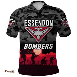 Custom Personalised Essendon Bombers ANZAC Polo Shirt Simple Style - Black