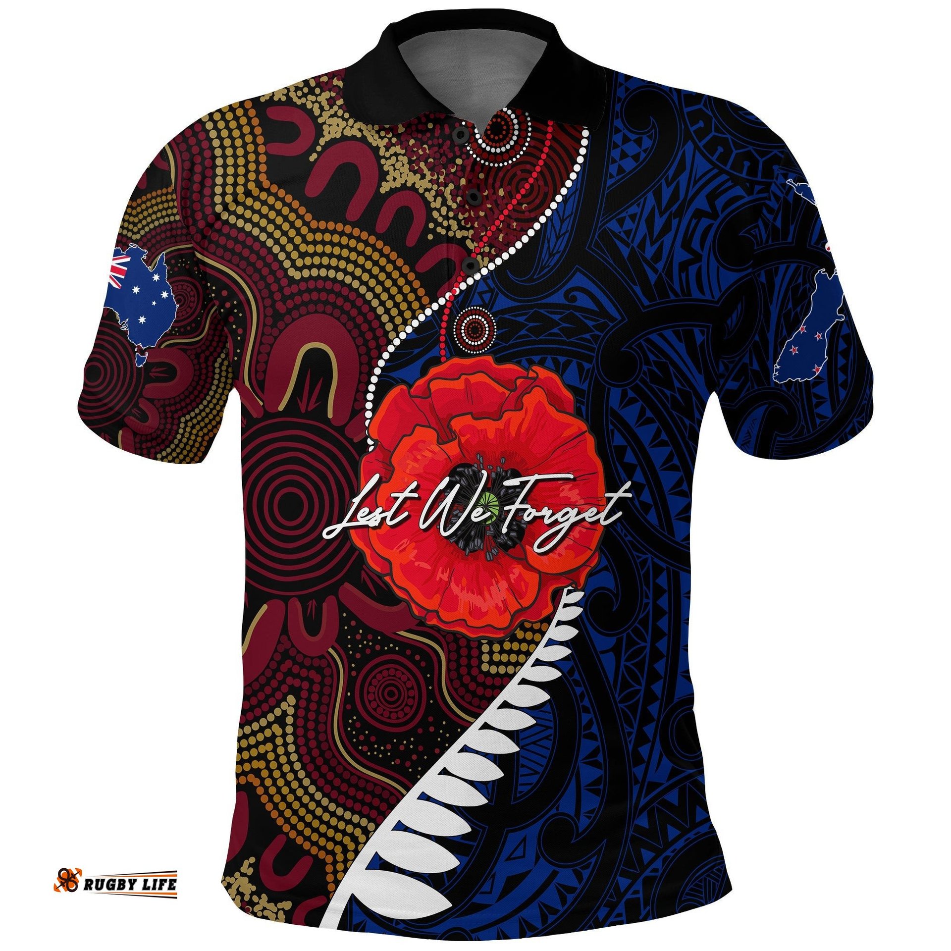 Custom Personalised Aboriginal Mix Maori Anzac Day Polo Shirt Lest We Forget