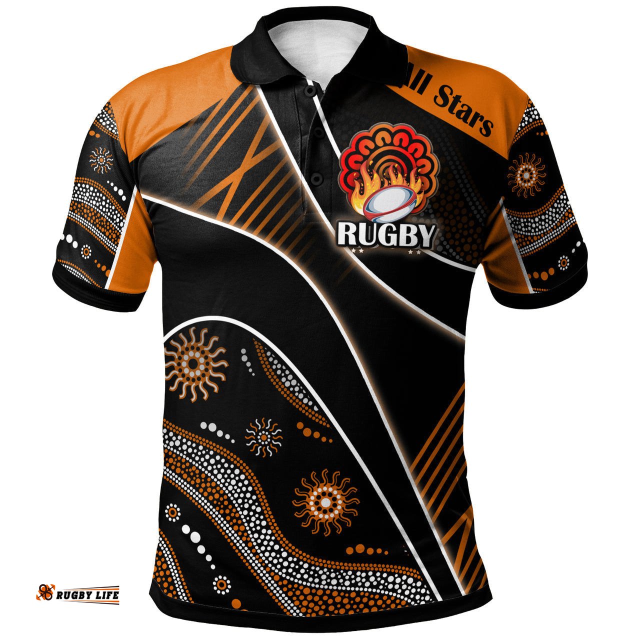 All Stars Rugby Polo Shirt - Custom Rugby Ball In Fire Polo Shirt RLT13