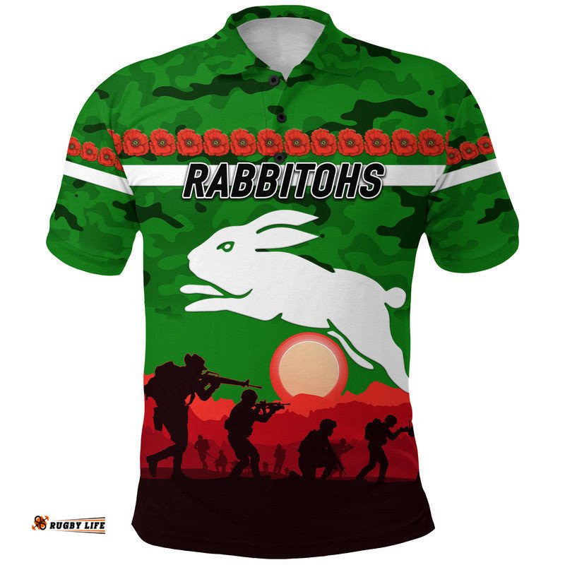 Rabbitohs ANZAC Polo Shirt Simple Style - Green
