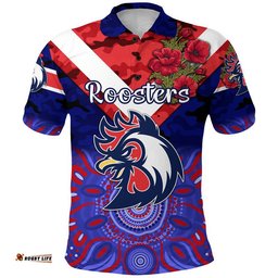 Custom Personalised Sydney Roosters ANZAC 2022 Polo Shirt Indigenous Vibes - Blue