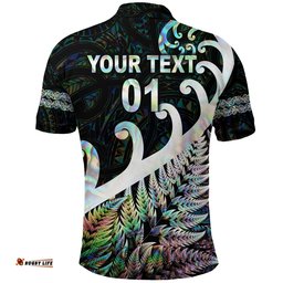 Custom Personalised New Zealand Rugby Maori Polo Shirt Silver Fern Koru Vibes - Paua Shell