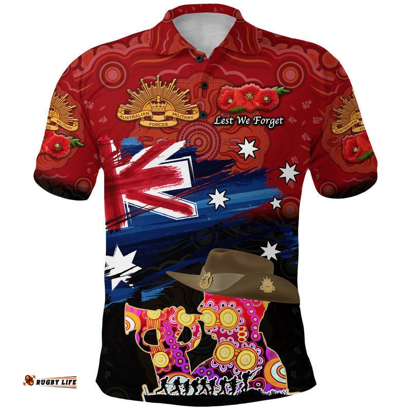 Custom Personalised Australia Aboriginal ANZAC Polo Shirt Remembrance Vibes - Red