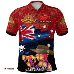 Custom Personalised Australia Aboriginal ANZAC Polo Shirt Remembrance Vibes - Red